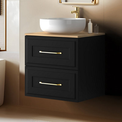 Heze Furniture Classic Bathroom 2 Drawer Wall Cabinet Vanity Unit 60Cm With Worktop - Black - image 1