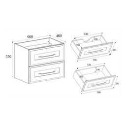 Heze Furniture Classic Bathroom 2 Drawer Wall Cabinet Vanity Unit 60Cm With Worktop - Black - thumbnail 9