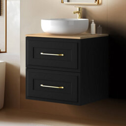 Heze Furniture Classic Bathroom 2 Drawer Wall Cabinet Vanity Unit 60Cm With Worktop - Black - thumbnail 1
