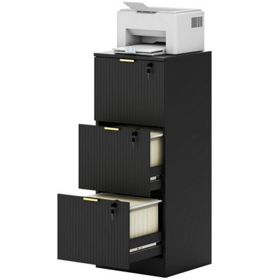 Black 3 Drawer Filing Cabinet, File Cabinet With Lock And Adjustable Hanging Rails - image 1