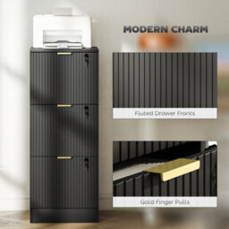 Black 3 Drawer Filing Cabinet, File Cabinet With Lock And Adjustable Hanging Rails - thumbnail 6