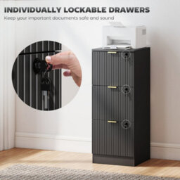 Black 3 Drawer Filing Cabinet, File Cabinet With Lock And Adjustable Hanging Rails - thumbnail 5