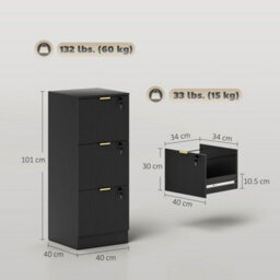 Black 3 Drawer Filing Cabinet, File Cabinet With Lock And Adjustable Hanging Rails - thumbnail 2