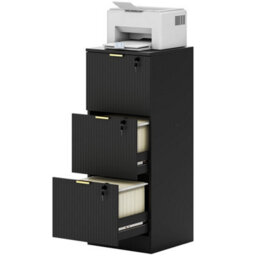 Black 3 Drawer Filing Cabinet, File Cabinet With Lock And Adjustable Hanging Rails - thumbnail 1