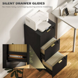 Black 3 Drawer Filing Cabinet, File Cabinet With Lock And Adjustable Hanging Rails - thumbnail 4