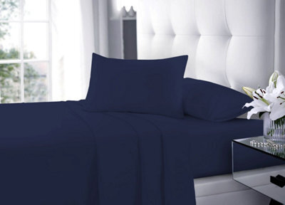 Homes & Linen Microfibre Navy Flat Sheet Super Soft Wrinkle Free & Breathable Lightweight Hotel Quality Bed Sheet