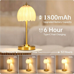 Flintry Tulip Table Lamp Battery & Touch Control, Cordless Table Lamp For Bedroom, Nightstand, Living Room, Entryways (White Tulip) - thumbnail 2
