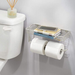 Wall Mounted Double Toilet Paper Roll Holder - With Storage Shelf - Dispenses 2 Rolls - Simple Design - Made Of Steel With Matte - thumbnail 2