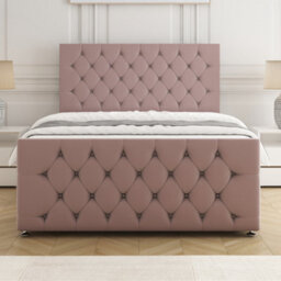 Bsspoke Maya Divan Bed Set Pink Plush Velvet 24Inch Headboard & 20Inch Footboard 2 Drawers Same Side & Mattress In All Sizes - thumbnail 2