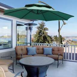 Outsunny 2.7M Cantilever Banana Parasol Outdoor Sun Shade W/ Crank, Green - thumbnail 1