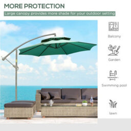 Outsunny 2.7M Cantilever Banana Parasol Outdoor Sun Shade W/ Crank, Green - thumbnail 5