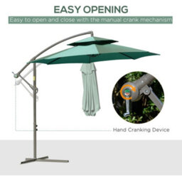 Outsunny 2.7M Cantilever Banana Parasol Outdoor Sun Shade W/ Crank, Green - thumbnail 7