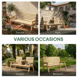 Outsunny Convertable 3-Seater Wood Bench Table Garden W/ Armrests Natural - thumbnail 6
