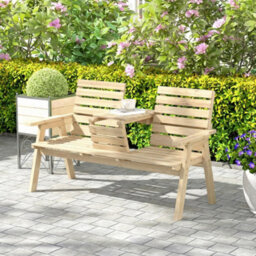Outsunny Convertable 3-Seater Wood Bench Table Garden W/ Armrests Natural - thumbnail 8