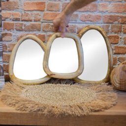 Serenityy Set Of 3 Pebble-Shaped Wall Mirrors In Light Wood Finish - Framed, Matt Polish, 3 Pieces - thumbnail 2