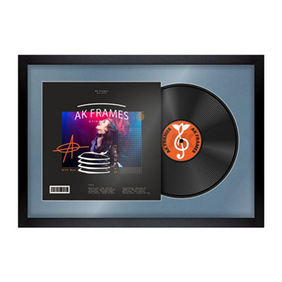 "AK Frames 25X17"" Matte Black Modern Vinyl Record Frame With Pompadour Mount For 12 Inch Lp Cover & Disc - Overlapped Design" - image 1