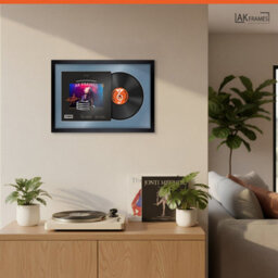 "AK Frames 25X17"" Matte Black Modern Vinyl Record Frame With Pompadour Mount For 12 Inch Lp Cover & Disc - Overlapped Design" - thumbnail 5