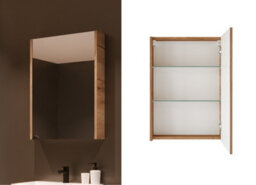 Impact Furniture Wall Hung 500mm Vanity Unit With Basin And Mirror Cabinet Set Wall Storage Narrow Slimline Bathroom Oak Effect Avir - thumbnail 4