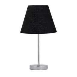 First Choice Lighting Chrome Touch Operated Table Lamp With Black Shade