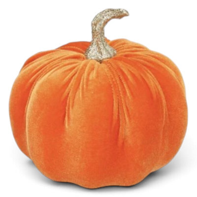 Gisela Graham Halloween Velvet Pumpkin With Gold Glitter Stalk, 16 X 16 Cm Decorative Accent