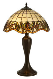 Orsina Tiffany Umbrella Shade Table Lamp, Hand Cut Stained Glass With Floral Motifs, Bronze Resin Base