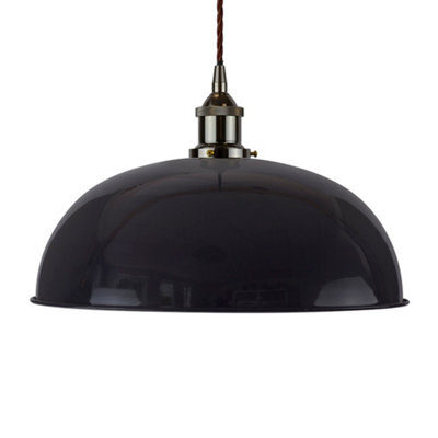 Navy Blue Worcester Painted Dome Pendant Light With Black Nickel Lamp Holder And Brown Twisted Cable - Se Home - image 1