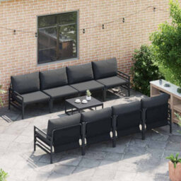 Berkfield Garden Sofa Set With Cushion 9 Pcs Anthracite Steel & Fabric - thumbnail 3
