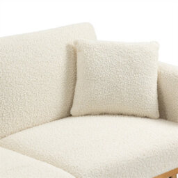 Abrihome Modern 2-Seater Velvet Sofa With 3-Speed Adjustable Backrest, Thick Cushions & Gold Metal Legs, White Teddy - thumbnail 8