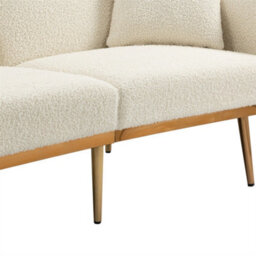 Abrihome Modern 2-Seater Velvet Sofa With 3-Speed Adjustable Backrest, Thick Cushions & Gold Metal Legs, White Teddy - thumbnail 9