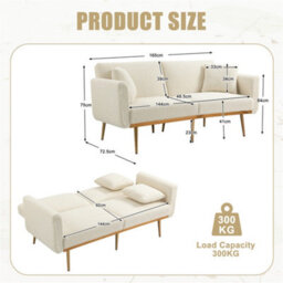 Abrihome Modern 2-Seater Velvet Sofa With 3-Speed Adjustable Backrest, Thick Cushions & Gold Metal Legs, White Teddy - thumbnail 7