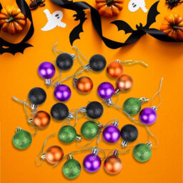 24 Pieces 30 mm Halloween Decoration Baubles Mini Tree Baubles Hanging Ball Halloween Ornaments For Party Home Decor, Black Purple - thumbnail 4