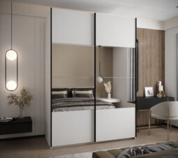 Arte Elegant Trosa Iv White Finish Sliding Door Wardrobe H2450mm W1700mm D640mm Mirrored Doors, Ten Shelves, Hanging Rail - thumbnail 2