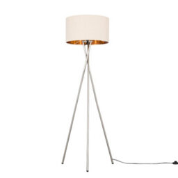 Valuelights Camden Brushed Chrome Tripod Floor Lamp With Beige/gold Shade