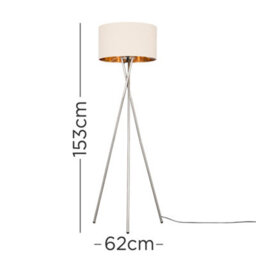 Valuelights Camden Brushed Chrome Tripod Floor Lamp With Beige/gold Shade - thumbnail 5