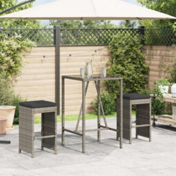 Berkfield Garden Bar Stools With Cushions 2 Pcs Grey Poly Rattan
