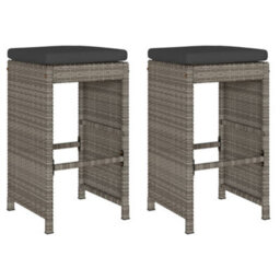 Berkfield Garden Bar Stools With Cushions 2 Pcs Grey Poly Rattan - thumbnail 2