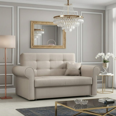 Viva Ii Sofa Bed With Sleep Function And Bedding Storage Hydrophobic Fabric Metal Legs 148X85X98 Beige - image 1