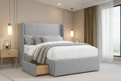 "Nexus Portofino Plush Divan, Silver, 54"" Winged Hb, 2 Drawers Foot-End, Open Coil Mattress, King" - image 1