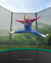 Compact Trampoline For Outdoor Spaces, With Safety Cover, Ladder And Cushioned Bars, Dark Green