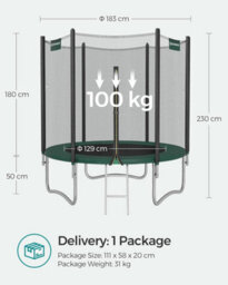 Songmics Compact Trampoline For Outdoor Spaces, With Safety Cover, Ladder And Cushioned Bars, Dark Green - thumbnail 2