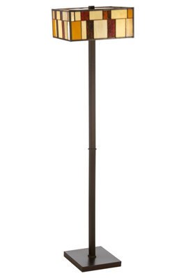 Orsina Square Deco Floor Lamp, Multicoloured Glass Shade With Textured Finish, Rustic Bronze Iron Frame - image 1