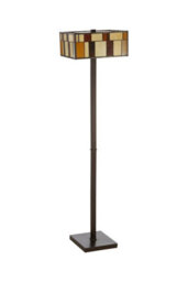 Orsina Square Deco Floor Lamp, Multicoloured Glass Shade With Textured Finish, Rustic Bronze Iron Frame - thumbnail 3