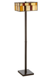 Orsina Square Deco Floor Lamp, Multicoloured Glass Shade With Textured Finish, Rustic Bronze Iron Frame