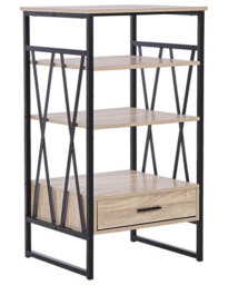 Beliani Console Table Tv Stand Dark Brown - Industrial Metal Frame, 3 Shelves 1 Drawer, Compact W56 X D51 X H101Cm - thumbnail 3