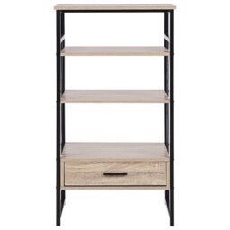 Beliani Console Table Tv Stand Dark Brown - Industrial Metal Frame, 3 Shelves 1 Drawer, Compact W56 X D51 X H101Cm - thumbnail 1