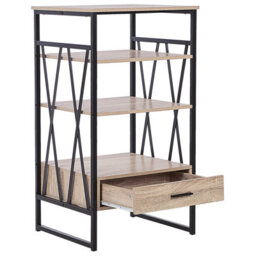 Beliani Console Table Tv Stand Dark Brown - Industrial Metal Frame, 3 Shelves 1 Drawer, Compact W56 X D51 X H101Cm - thumbnail 4