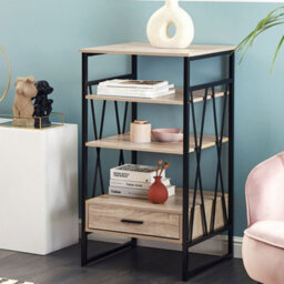 Beliani Console Table Tv Stand Dark Brown - Industrial Metal Frame, 3 Shelves 1 Drawer, Compact W56 X D51 X H101Cm - thumbnail 2