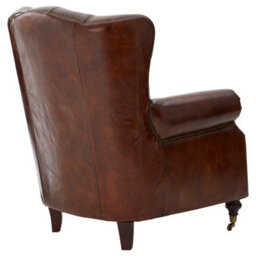 Orsina Brown Leather Scroll Armchair, Lounge Chair With Quilted Backrest,walnut Wooden Chair With Stud Details - thumbnail 5