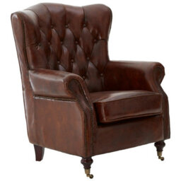 Orsina Brown Leather Scroll Armchair, Lounge Chair With Quilted Backrest,walnut Wooden Chair With Stud Details - thumbnail 6
