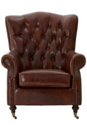 Orsina Brown Leather Scroll Armchair, Lounge Chair With Quilted Backrest,walnut Wooden Chair With Stud Details - thumbnail 3
